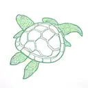 Green turtle with a hermit crab on the shell tattoo design idea