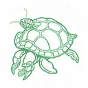 Green turtle with a hermit crab on the shell tattoo design idea