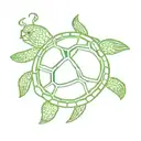 Green turtle with a hermit crab on the shell tattoo design idea