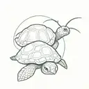 Green turtle with a hermit crab on the shell tattoo design idea