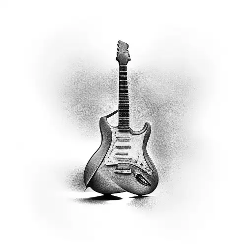 A black-grey tattoo showcasing a computer keyboard morphing into a guitar neck tattoo design idea