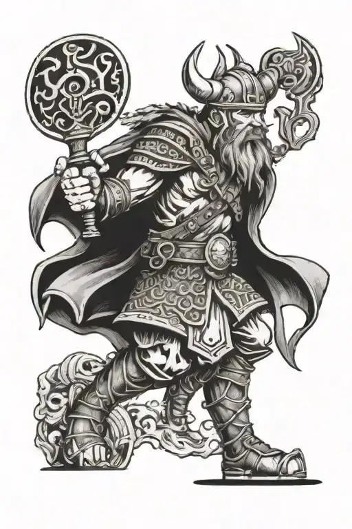 viking warrior wielding tattoo design idea
