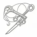 pipe wrench and scissors intertwined tattoo design idea