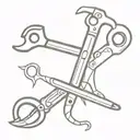 pipe wrench and scissors intertwined tattoo design idea