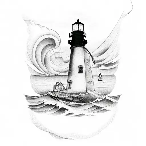 forearm sleeve nantucket light house and with the ocean and anchor and rope with boats tattoo design idea