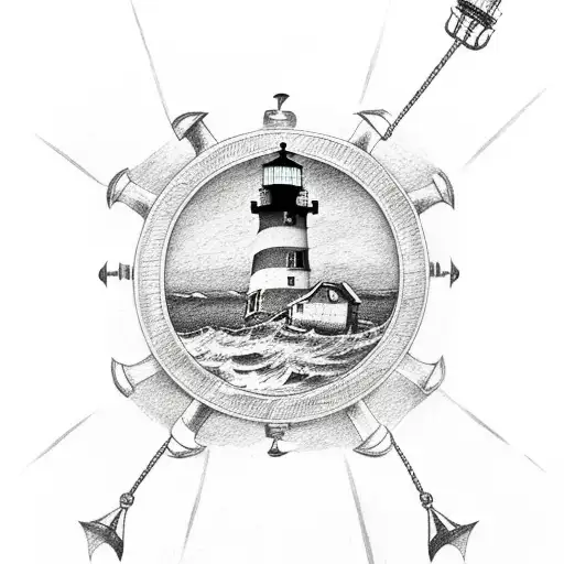 forearm sleeve nantucket light house and with the ocean an anchor and boats tattoo design idea