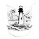 forearm sleeve nantucket light house and with the ocean and anchor and rope with boats tattoo design idea