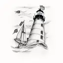 forearm sleeve nantucket light house and with the ocean and anchor and rope with boats tattoo design idea