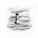 forearm sleeve nantucket light house and with the ocean and anchor and rope with boats tattoo design idea