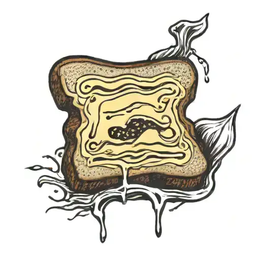 a piece of toast with melted cheese on it and a banner that says "shintaro itakura" tattoo design idea