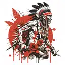 a native American warrior in a garden  tattoo design idea