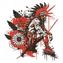 a native American warrior in a garden  tattoo design idea