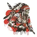 a native American warrior in a garden  tattoo design idea