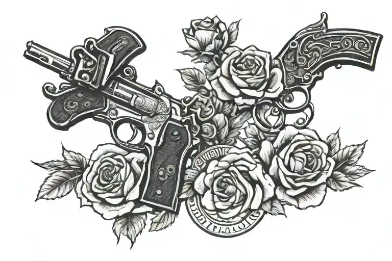 McConnell in western font and pistols crossing each other with roses  tattoo design idea