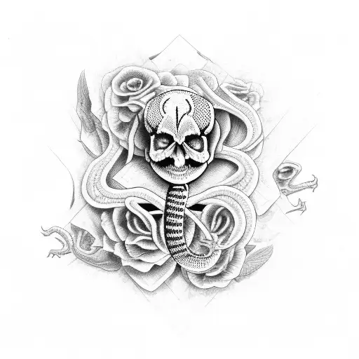 snake skeleton and live snake tattoo design idea