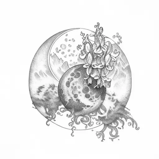 an orquidea an amopola an antulio a moon and the name Lidia  tattoo design idea