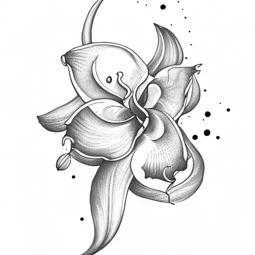 the orquidea flower together with an antulio flower with the moon and the name lidia written  tattoo design idea