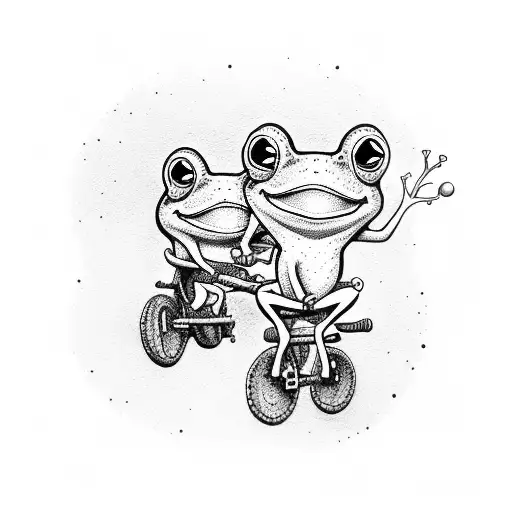 Two cute cartoon frogs riding a tandem bike tattoo design idea