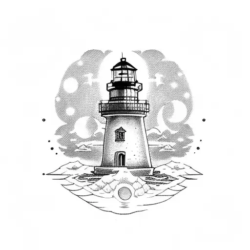 light house with the cross tattoo design idea