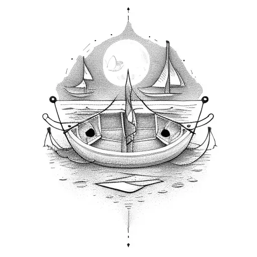 boat in the evening tattoo design idea