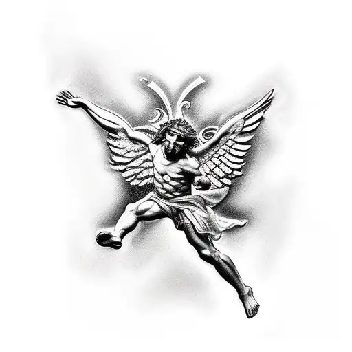 microrealism with icarus and greek designs tattoo design idea