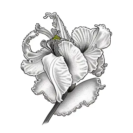 Japanese iris with JBR initials in stem tattoo design idea