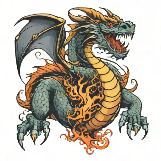 fire breathing dragon tattoo design idea