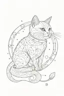 minimalistic space cat playing with the moon phases tattoo design idea