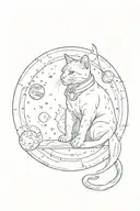 minimalistic space cat playing with the moon phases tattoo design idea