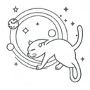 A minimalist design of a cat playing with a planet tattoo design idea