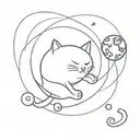A minimalist design of a cat playing with a planet tattoo design idea