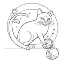 A minimalist design of a cat playing with a planet tattoo design idea
