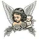 white wiman with an african baby angel tattoo design idea