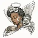 white wiman with an african baby angel tattoo design idea