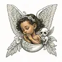 white wiman with an african baby angel tattoo design idea