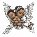 white wiman with an african baby angel tattoo design idea