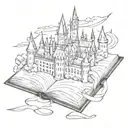 Hogwarts on open book tattoo design idea