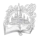 Hogwarts on open book tattoo design idea