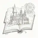Hogwarts on open book tattoo design idea