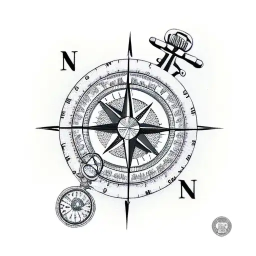 compass and pocket watch together with arrow tattoo design idea