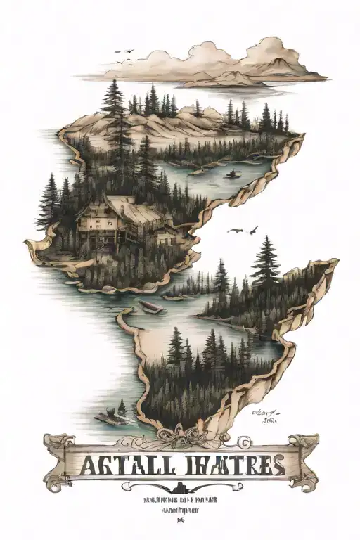 actual boundary waters canoe area map with Isaiah 6:8 bible versewritten tattoo design idea
