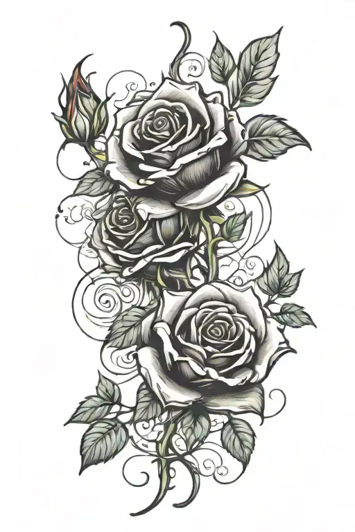 black and red roses intertwined tattoo design idea