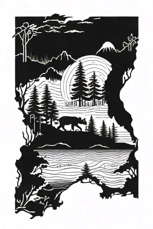 California beach and forest scene inspired tattoo design idea
