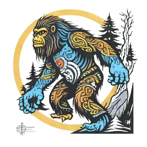 sasquatch  tribal color wheel  tattoo design idea
