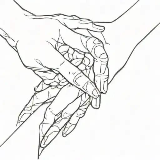 A minimalist tattoo of a mother's hand holding her son's hand, with their initials intertwined in a subtle and elegant way tattoo design idea