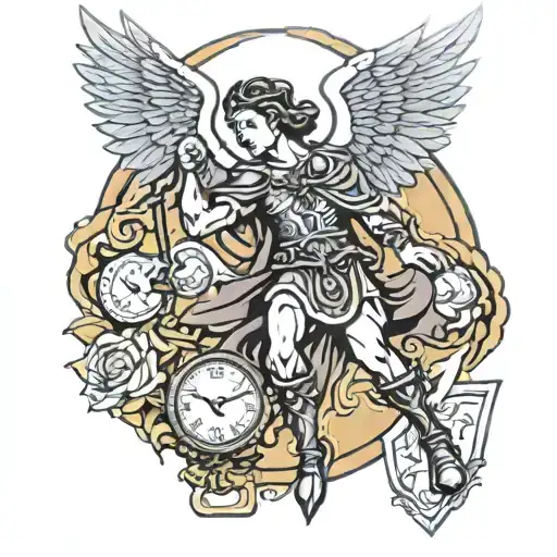 St Michael with an hour glass filled tattoo design idea
