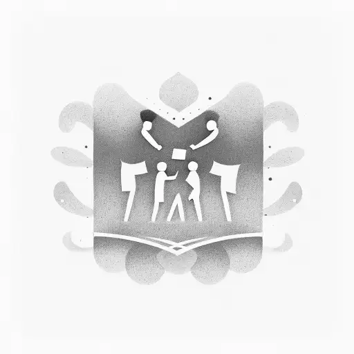 A minimalistic design of a father and son silhouette, with Dominic's name elegantly incorporated in bold lettering tattoo design idea