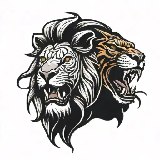 lion and trex tattoo design idea