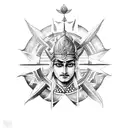 Mahabharat Karna with arrow and sun tattoo design idea