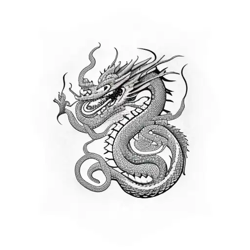 Dragon. Snake. Floral background. And a katana tattoo design idea